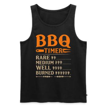BBQ Timer Humor - Rare, Medium, Well Done, Burned - Men's Premium Organic Tank Top - black - Front - AI Model Male 178 light (178cm)