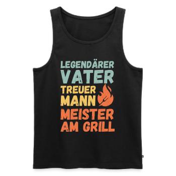 Ehemann Vater Papa Grillmeister BBQ Held Legende - Männer Premium Bio Tank Top - Schwarz - Vorne - Michal (187cm)