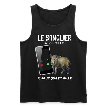Chasseur de Sanglier Cadeau Humour Chasse Gibier - Débardeur bio Premium Homme - noir - Devant - AI Model Male 178 light (178cm)