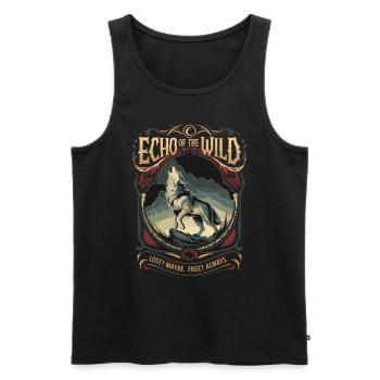 Echo of the Wild | Howling Wolf & Freedom - Men's Premium Organic Tank Top - black - Front - AI Model Male 178 light (178cm)