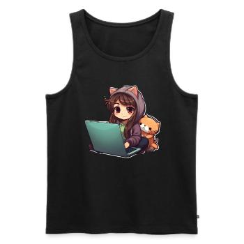 Cozy Cartoon Girl Homeage - Men's Premium Organic Tank Top - black - Front - AI Model Male 178 light (178cm)