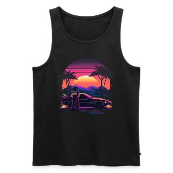 Vaporwave Coucher de soleil - Débardeur bio Premium Homme - noir - Devant - AI Model Male 178 light (178cm)