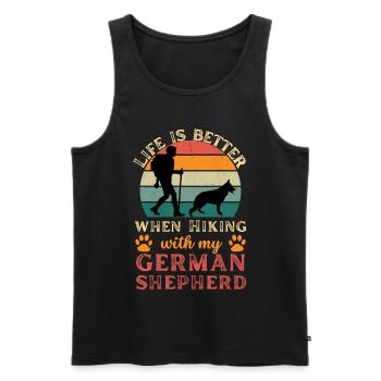 Hiking with German Shepherd Vintage Retro - Men's Premium Organic Tank Top - black - Front - Michal (187cm)