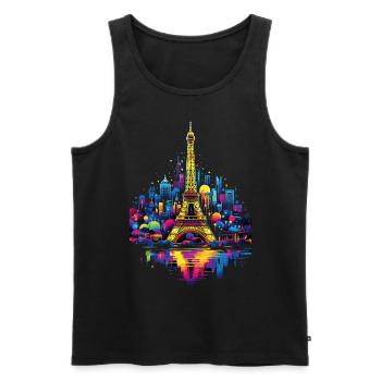 Paris, Tour Eiffel, France, Ville, Horizon, Nuit - Débardeur bio Premium Homme - noir - Devant - AI Model Male 178 light (178cm)
