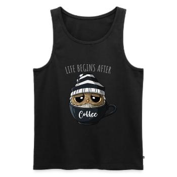 Spruch Kaffeeliebhaber Kaffeetrinker Kaffee Eule - Männer Premium Bio Tank Top - Schwarz - Vorne - AI Model Male 178 light (178cm)