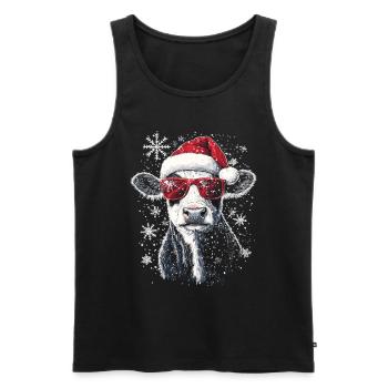 Funny Christmas Motif With Cool Cow - Men's Premium Organic Tank Top - black - Front - AI Model Male 178 light (178cm)
