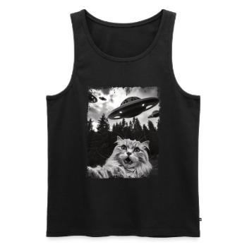 Drôle de chats Selfie OVNI - Débardeur bio Premium Homme - noir - Devant - Michal (187cm)