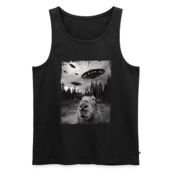 drôle Capybara selfie OVNI graphique - Débardeur bio Premium Homme - noir - Devant - Michal (187cm)