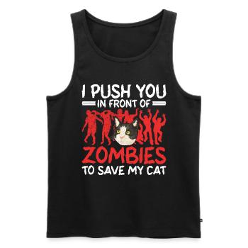 Des zombies qui fuient pour sauver mon chat - Débardeur bio Premium Homme - noir - Devant - AI Model Male 178 light (178cm)