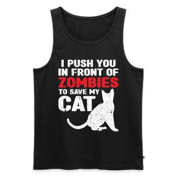 Des zombies qui fuient pour sauver mon chat - Débardeur bio Premium Homme - noir - Devant - AI Model Male 178 light (178cm)