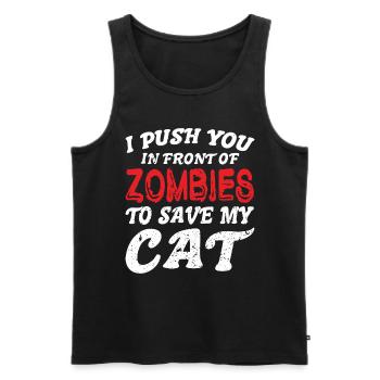 Des zombies qui fuient pour sauver mon chat - Débardeur bio Premium Homme - noir - Devant - AI Model Male 178 light (178cm)