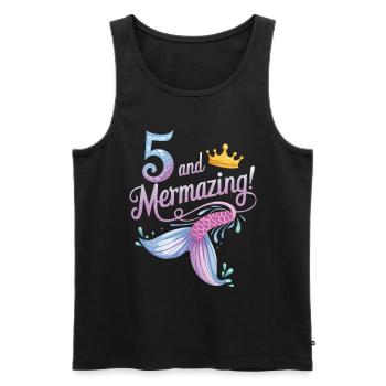 Fille Sirène 5 ans pour l’anniversaire - Débardeur bio Premium Homme - noir - Devant - AI Model Male 178 light (178cm)