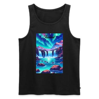 Islande Aurora Affiche Rétro Souvenir Vintage - Débardeur bio Premium Homme - noir - Devant - Michal (187cm)