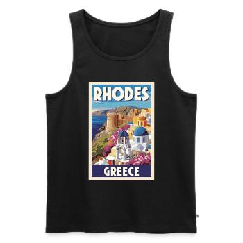 Rhodes Grèce Affiche Rétro Souvenir Vintage - Débardeur bio Premium Homme - noir - Devant - Michal (187cm)