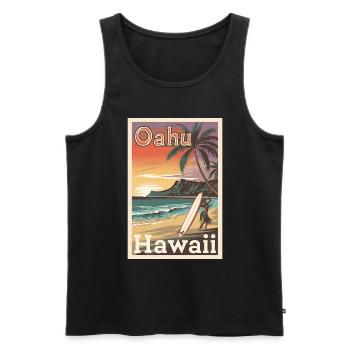 Oahu Hawaii Retro Poster Vintage Souvenir - Men's Premium Organic Tank Top - black - Front - AI Model Male 178 light (178cm)