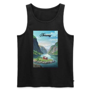 Norway Fjord Retro Poster Souvenir - Men's Premium Organic Tank Top - black - Front - AI Model Male 178 light (178cm)