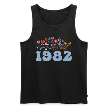 1982 Blumenmuster 1982 Blumen-thema Blumen 1982 - Männer Premium Bio Tank Top - Schwarz - Vorne - AI Model Male 178 light (178cm)