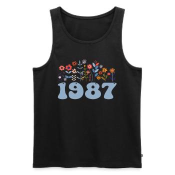 1987 Blumenmuster 1987 Blumen-thema Blumen 1987 - Männer Premium Bio Tank Top - Schwarz - Vorne - AI Model Male 178 light (178cm)