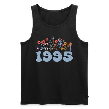 1995 Motif floral 1995 Floral thème fleurs 1995 - Débardeur bio Premium Homme - noir - Devant - AI Model Male 178 light (178cm)