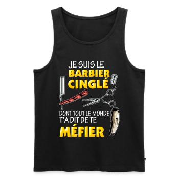 Barbier, métier humour - Débardeur bio Premium Homme - noir - Devant - Michal (187cm)
