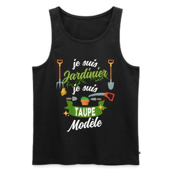 Jardinier et jeux de mots Taupe modele - Débardeur bio Premium Homme - noir - Devant - Michal (187cm)