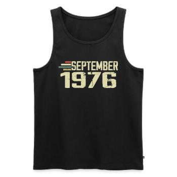 September 1976 Vintage Geschenkidee September 1976 - Männer Premium Bio Tank Top - Schwarz - Vorne - Michal (187cm)