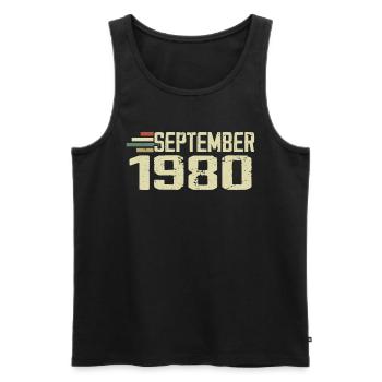 September 1980 Vintage Geschenkidee September 1980 - Männer Premium Bio Tank Top - Schwarz - Vorne - Michal (187cm)