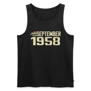 September 1958 Vintage Geschenkidee September 1958 - Männer Premium Bio Tank Top - Schwarz - Vorne - Michal (187cm)