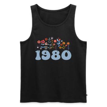 1980 Floral Pattern 1980 Floral Theme Flowers 1980 - Men's Premium Organic Tank Top - black - Front - AI Model Male 178 light (178cm)