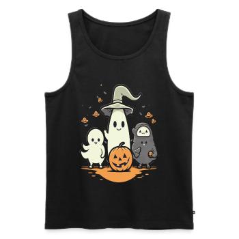 Fantômes d’Halloween câlins avec citrouille - Débardeur bio Premium Homme - noir - Devant - AI Model Male 178 light (178cm)