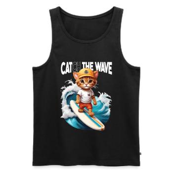 Cat Surfer Catch the Wave - Men's Premium Organic Tank Top - black - Front - AI Model Male 178 light (178cm)