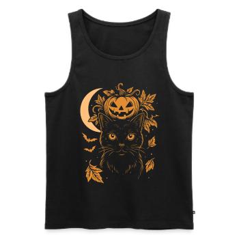 Halloween Katze mit Kürbis und Mond - Männer Premium Bio Tank Top - Schwarz - Vorne - AI Model Male 178 light (178cm)