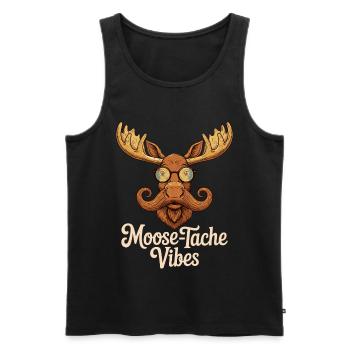 Humour Animal Élan Blague Moustache - Débardeur bio Premium Homme - noir - Devant - AI Model Male 178 light (178cm)