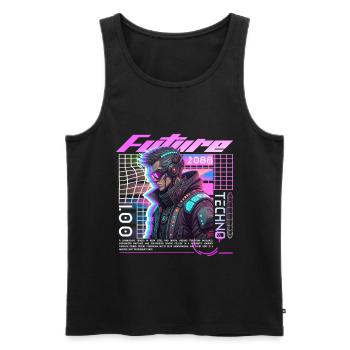 Cycliste Cyberpunk Néon - Débardeur bio Premium Homme - noir - Devant - AI Model Male 178 light (178cm)