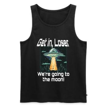 Bitcoin Get In Loser To The Moon UFO Alien Meme - Débardeur bio Premium Homme - noir - Devant - Michal (187cm)