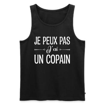Je peux pas j'ai un copain. cadeau copain, copine. - Débardeur bio Premium Homme - noir - Devant - AI Model Male 178 light (178cm)