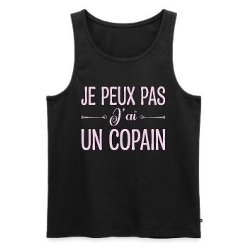 Je peux pas j'ai un copain. cadeau copain, copine. - Débardeur bio Premium Homme - noir - Devant - AI Model Male 178 light (178cm)