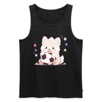 Cute Soccer Dog - Funny Dog Soccer Design - Men's Premium Organic Tank Top - black - Front - AI Model Male 178 light (178cm)