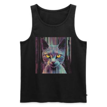 Katze Glitch - Männer Premium Bio Tank Top - Schwarz - Vorne - Michal (187cm)