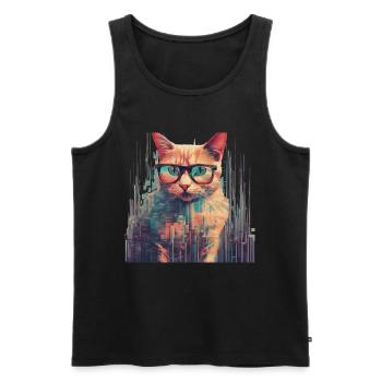 Katze Brille Nerd PC Gaming - Männer Premium Bio Tank Top - Schwarz - Vorne - AI Model Male 178 light (178cm)