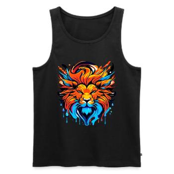 Tête de lion à crinière, colorée - Débardeur bio Premium Homme - noir - Devant - AI Model Male 178 light (178cm)