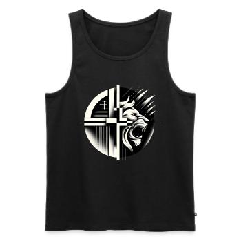 Monochrome Majesty: Geometrischer Löwe - Männer Premium Bio Tank Top - Schwarz - Vorne - AI Model Male 178 light (178cm)