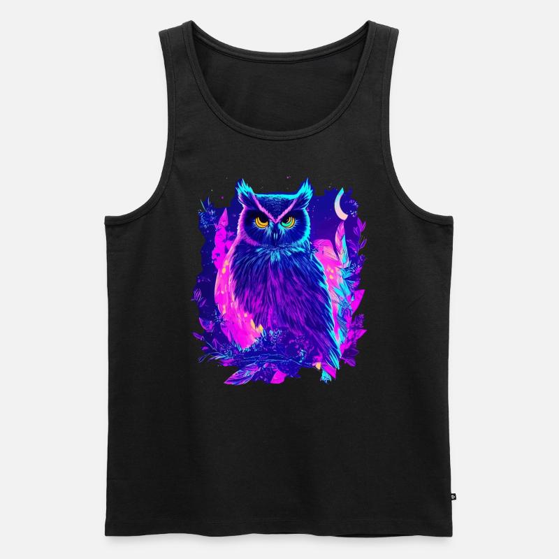 Neon leuchtende Eule Synthwave - Männer Premium Bio Tank Top - Schwarz