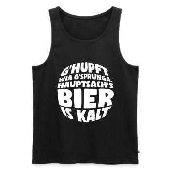 G’hupft wia g’sprunga, Hauptsach’s Bier is kalt. - Männer Premium Bio Tank Top - Schwarz - Vorne - Michal (187cm)