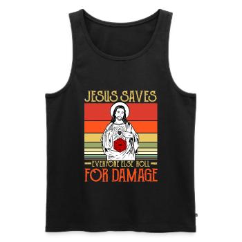 Jesus Saves Everyone Else - Männer Premium Bio Tank Top - Schwarz - Vorne - AI Model Male 178 light (178cm)