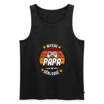 niveau papa débloqué -gamer -naissance - Débardeur bio Premium Homme - noir - Devant - Michal (187cm)