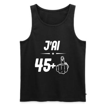 j ai 45 + doigt d honneur - Débardeur bio Premium Homme - noir - Devant - AI Model Male 178 light (178cm)