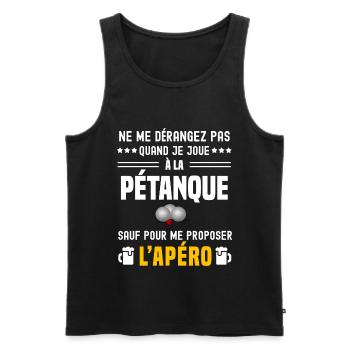 pétanque ne dérangez pas sauf apéro - Débardeur bio Premium Homme - noir - Devant - AI Model Male 178 light (178cm)