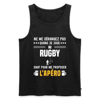 rugby sport ne dérangez pas sauf apéro - Débardeur bio Premium Homme - noir - Devant - Michal (187cm)