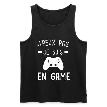 Je peux pas je suis en game - Débardeur bio Premium Homme - noir - Devant - Michal (187cm)